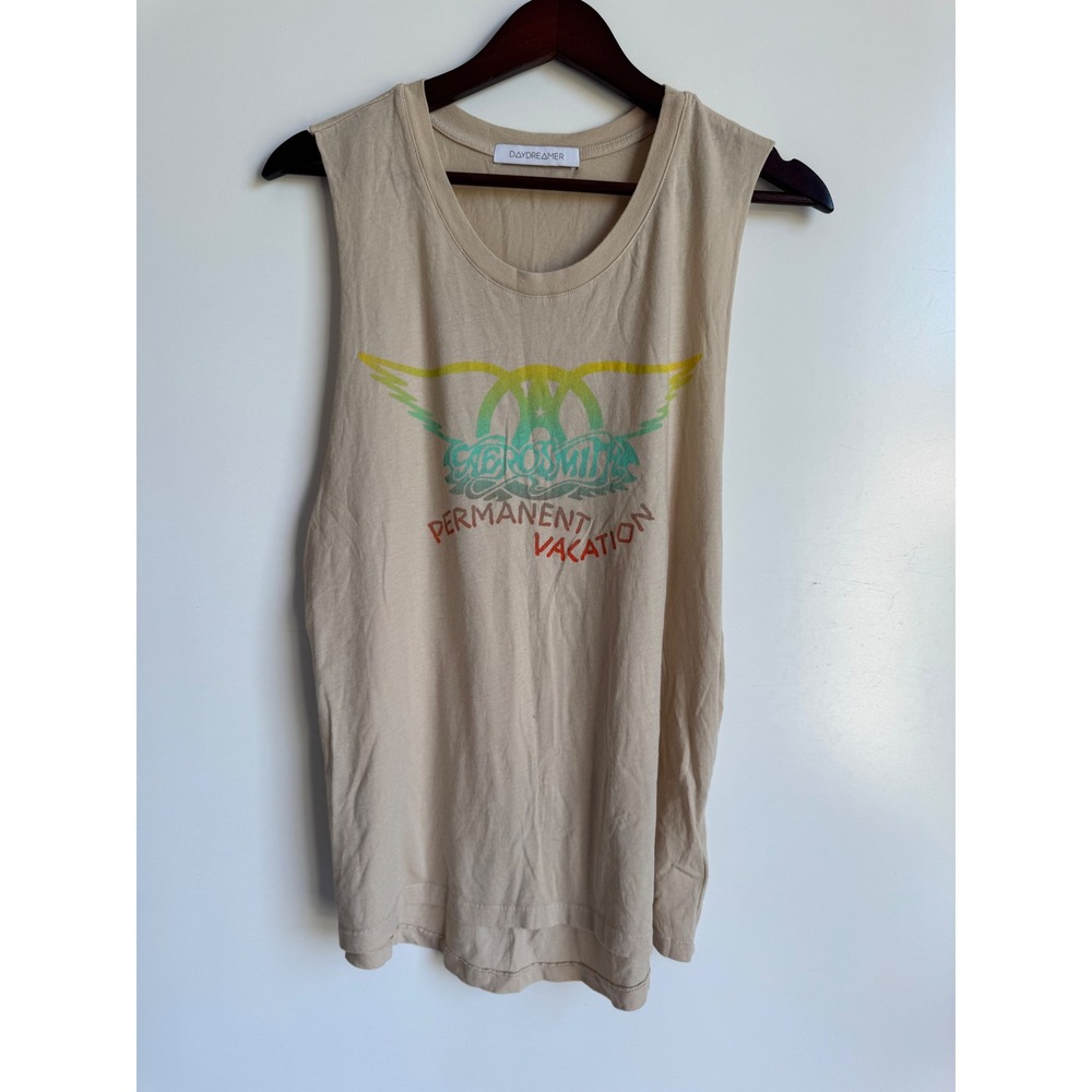 Daydreamer Aerosmith Permanent Vacation Muscle Tank Beige Rock Band Tee Large